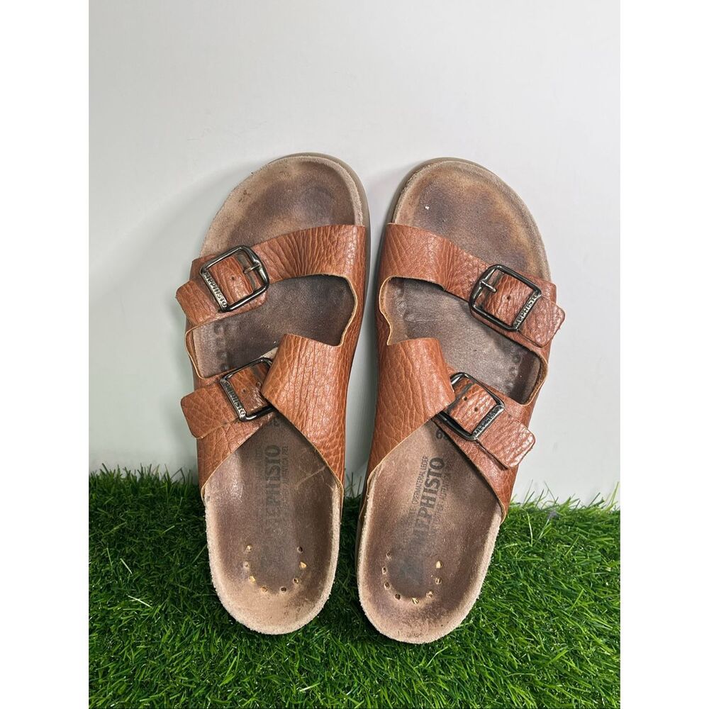 Mephisto Brown Leather Sandals Size 39 Women’s Comfort Slide Double Strap Cork - Picture 5 of 10